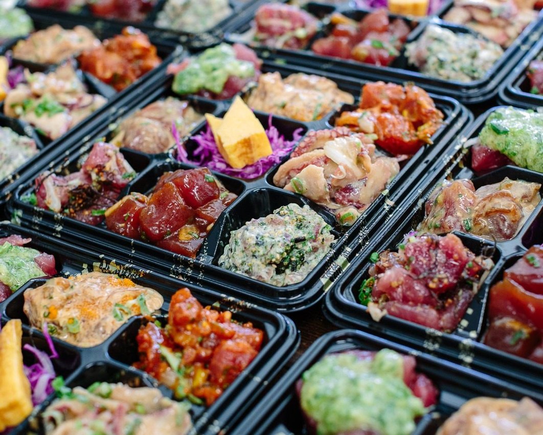 Poke trays at Off The Hook Poke Market