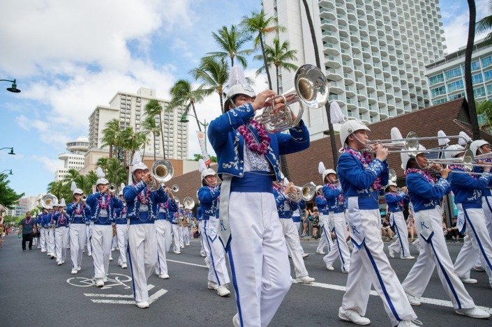 Representative 2019 Aloha Festivals Floral Parade photograph from the official gallery; not the 2026 parade.