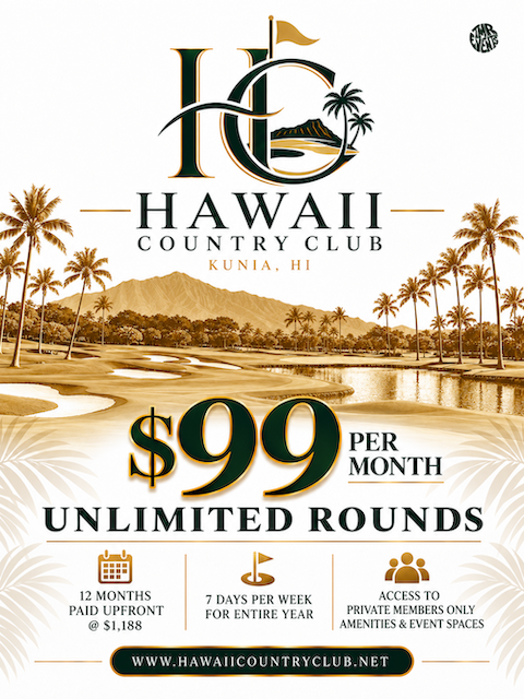 Hawaiʻi Country Club membership flyer: $1,188 paid upfront for 12 months