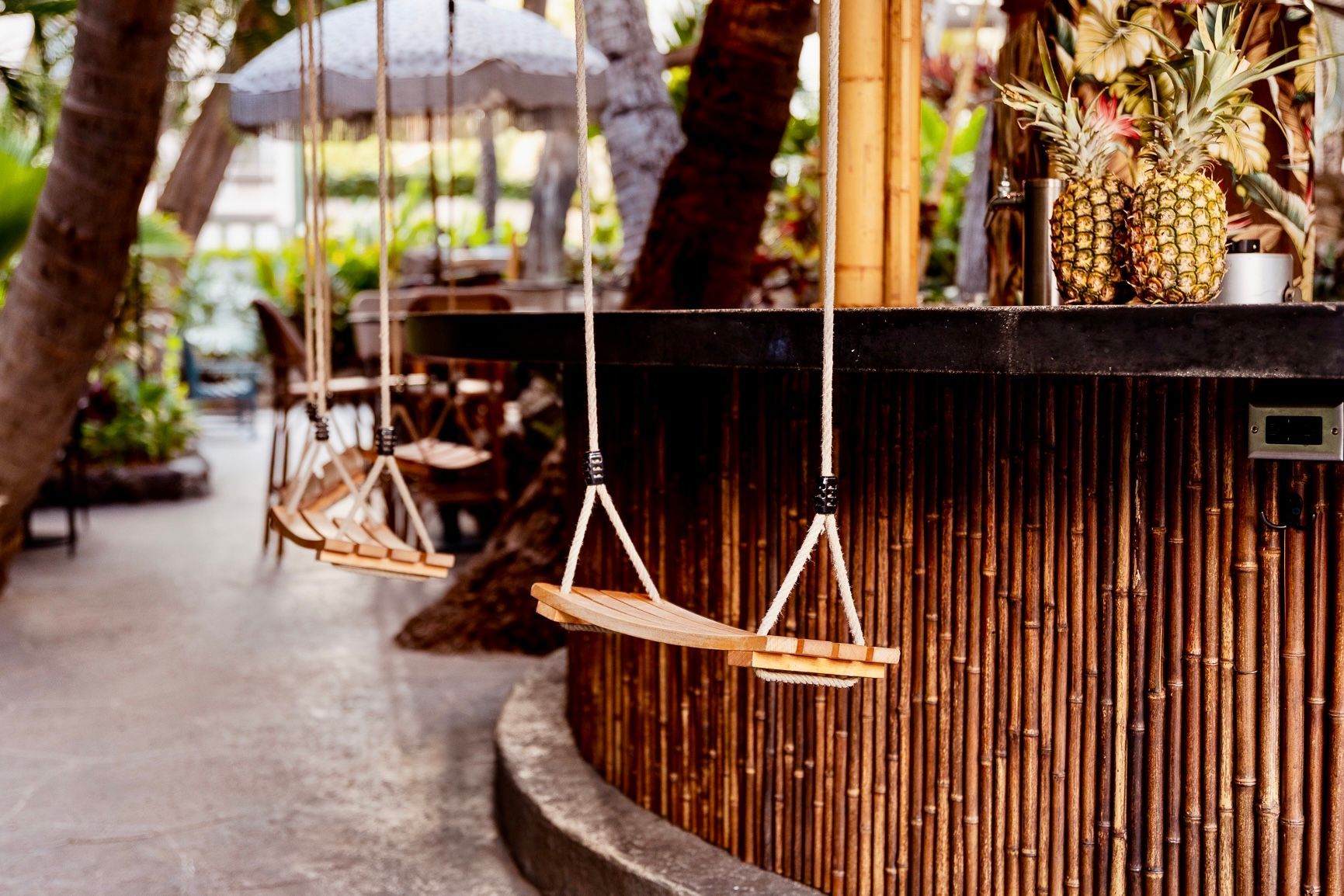 Poolside swing seats at Heyday