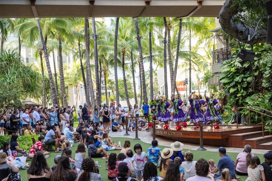 Representative Hula Kahiko performance photo from Royal Hawaiian Center; not a photo of the scheduled edition.