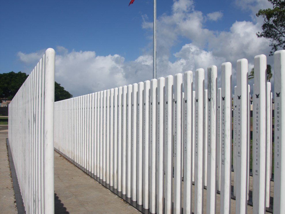 White columns at the USS Oklahoma Memorial.