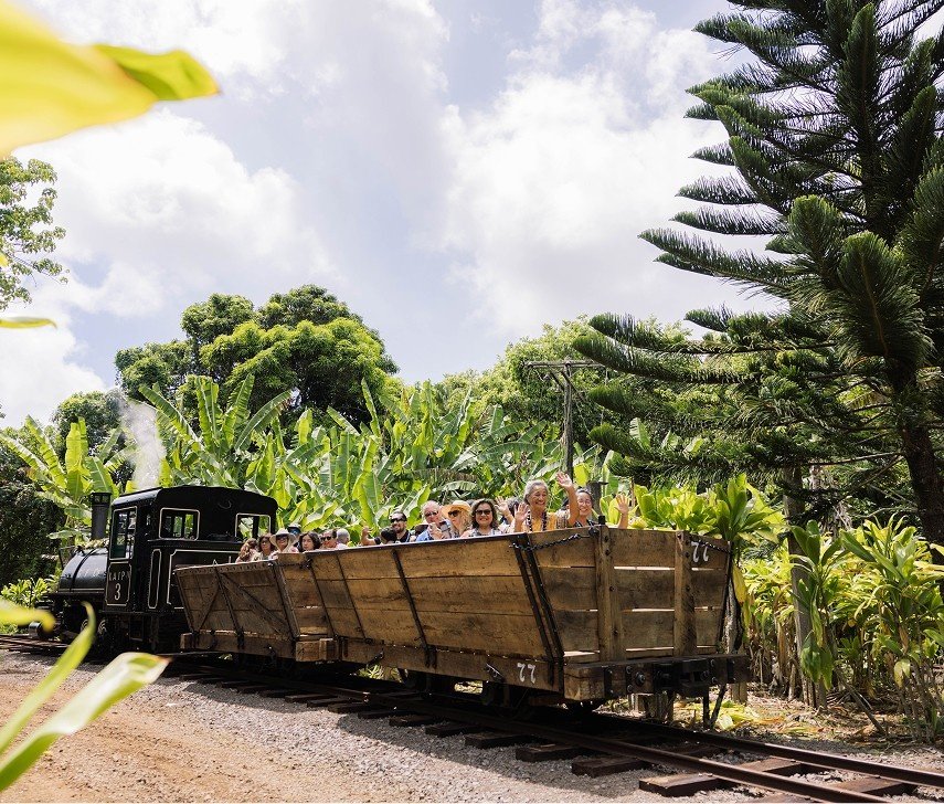 Historic rail equipment at Grove Farm Museum.