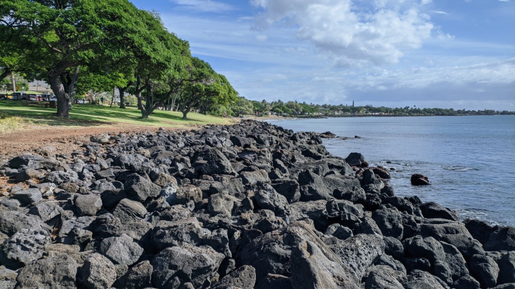 Rocky shoreline at Wahikuli Wayside Park, Maui (2021)