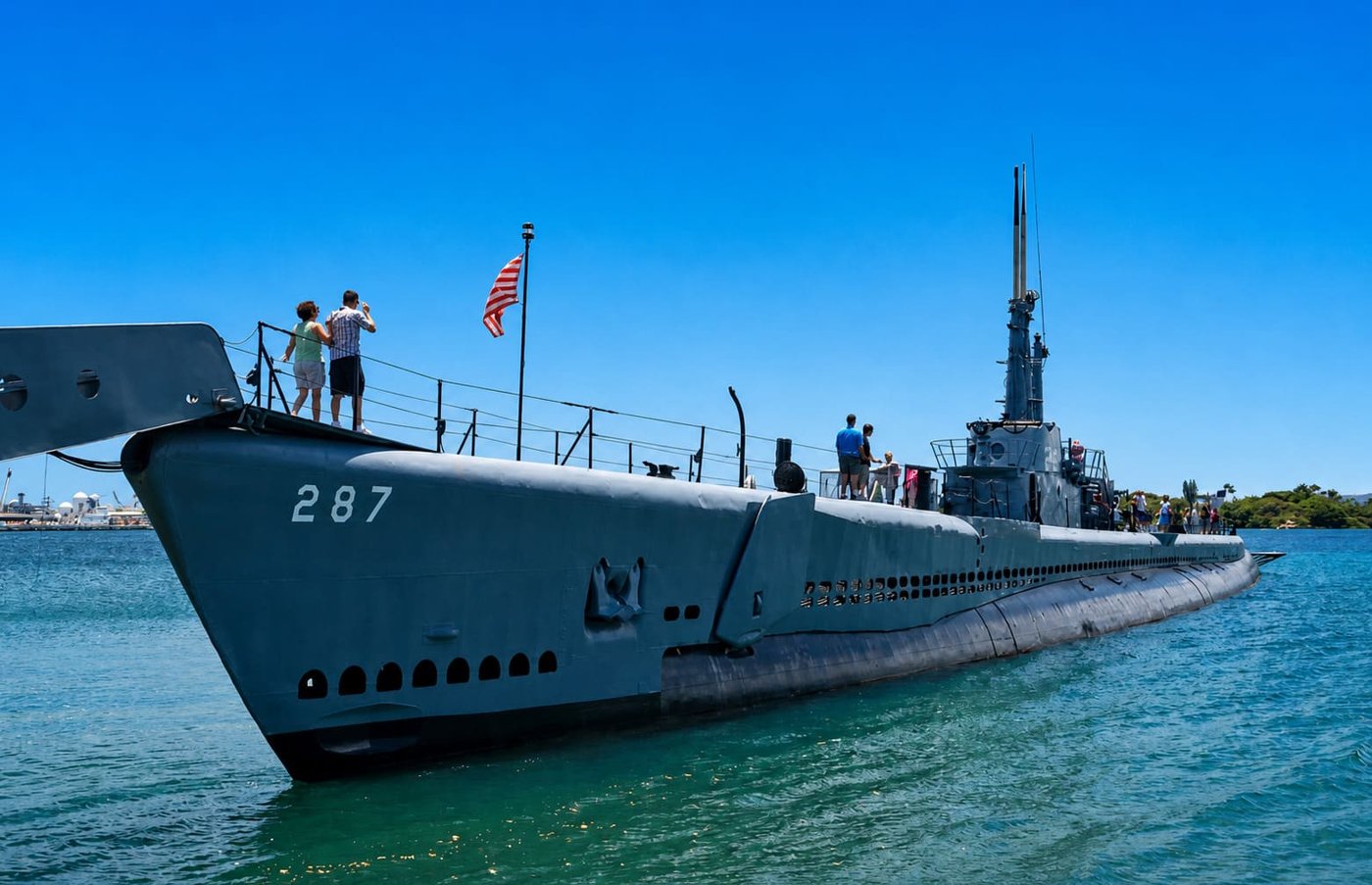 USS Bowfin submarine moored at Pearl Harbor.