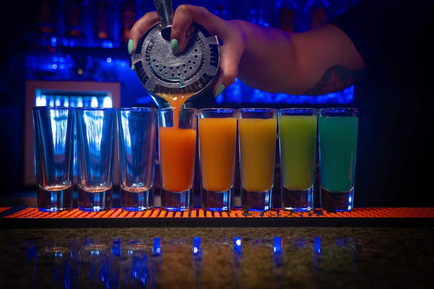 Colorful shots poured at Air Park Karaoke Lounge