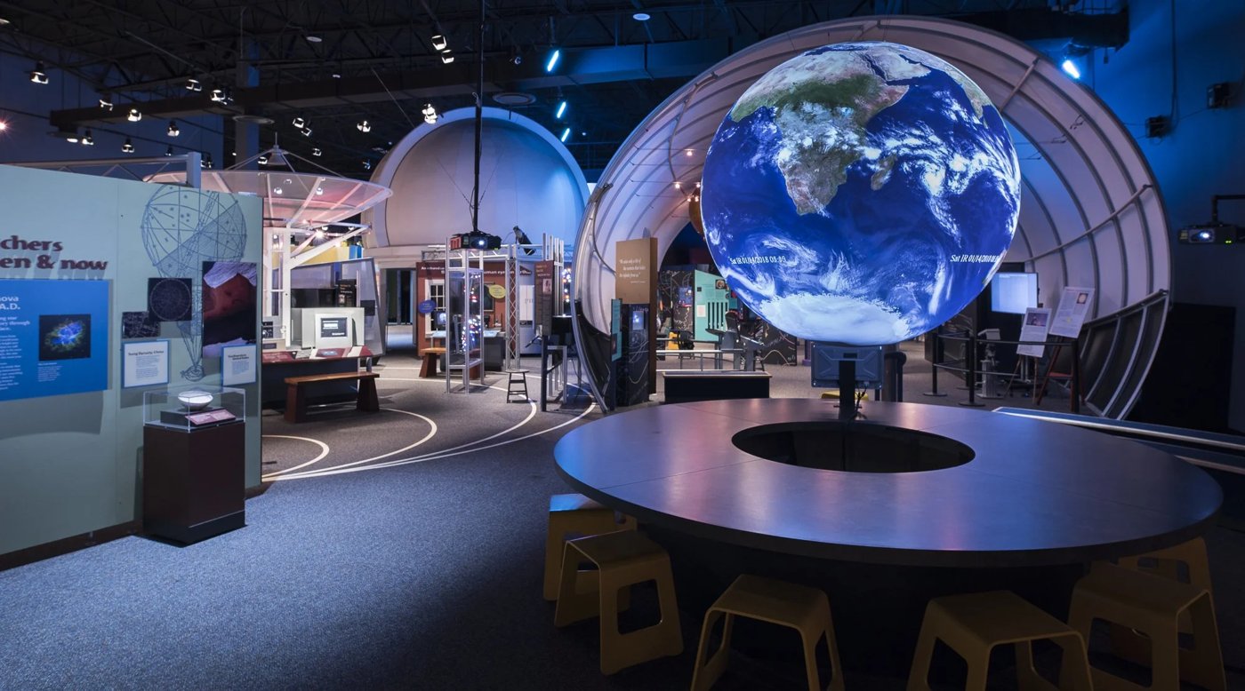 Exhibits inside ʻImiloa Astronomy Center.