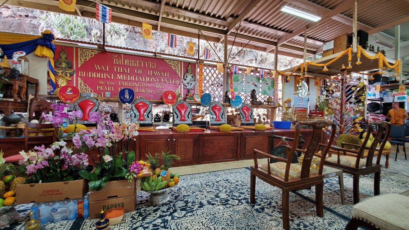 The shrine and gathering area at Wat Thai of Hawaii.