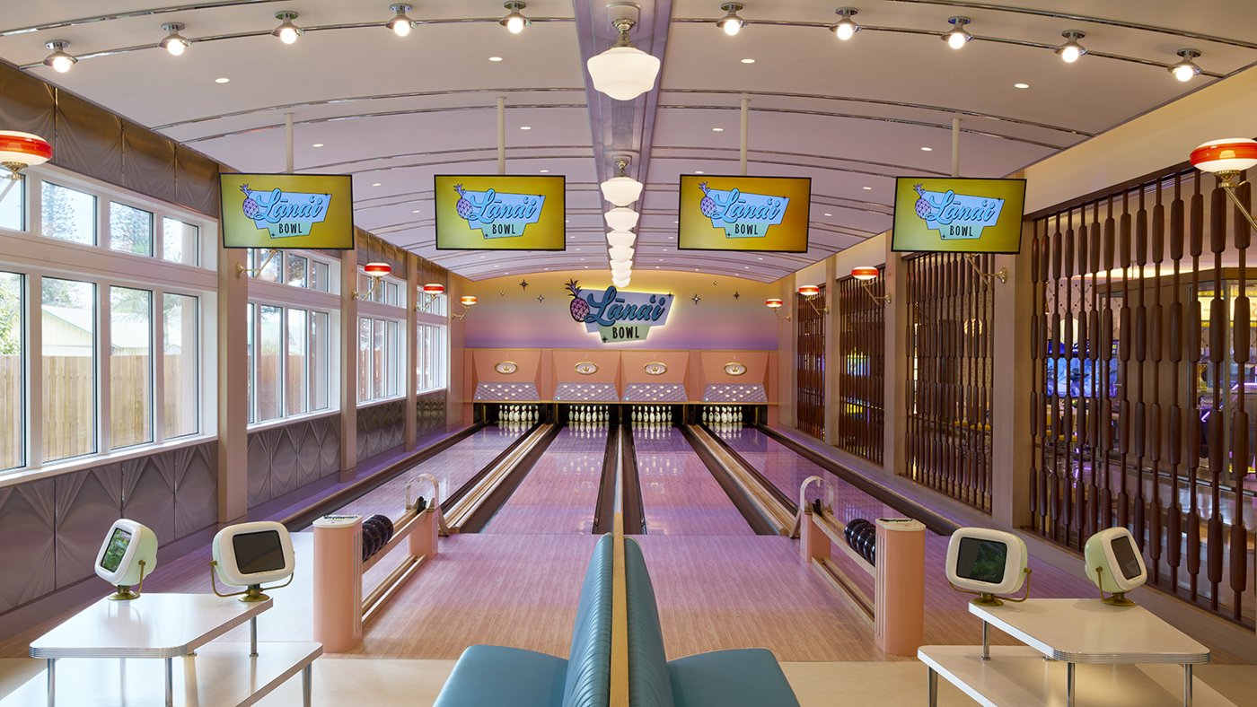 Bowling lanes at Lānaʻi Bowl.