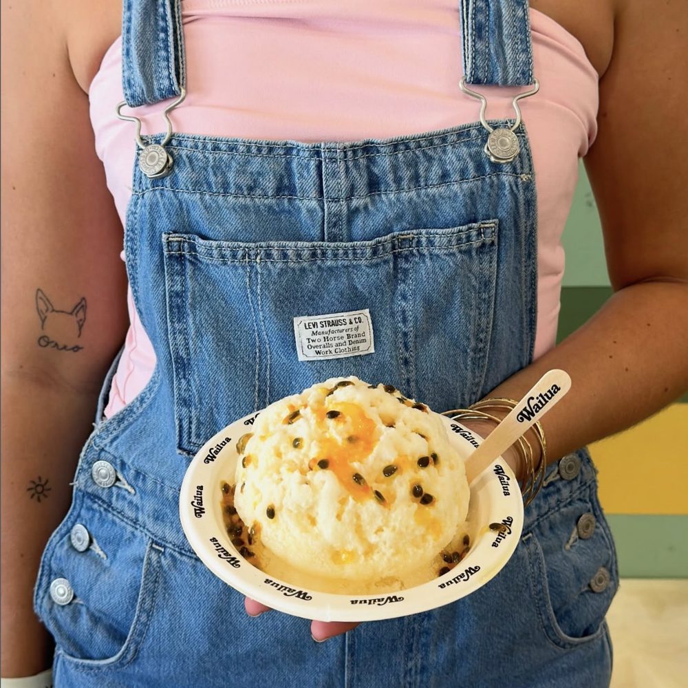 Lilikoi cream shave ice at Wailua Shave Ice