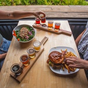 Beer flights and food at Waikiki Brewing South Side, Wailea.