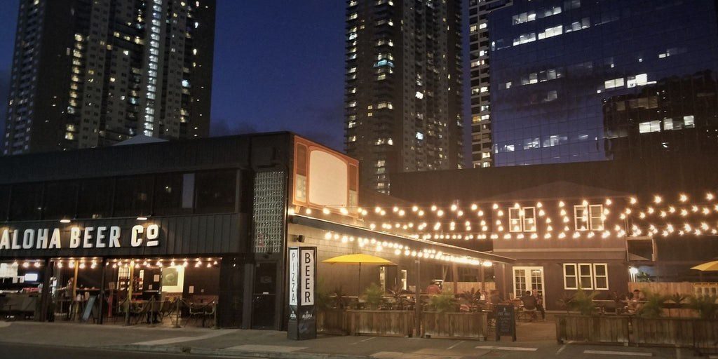 Aloha Beer Kakaako beer garden at night