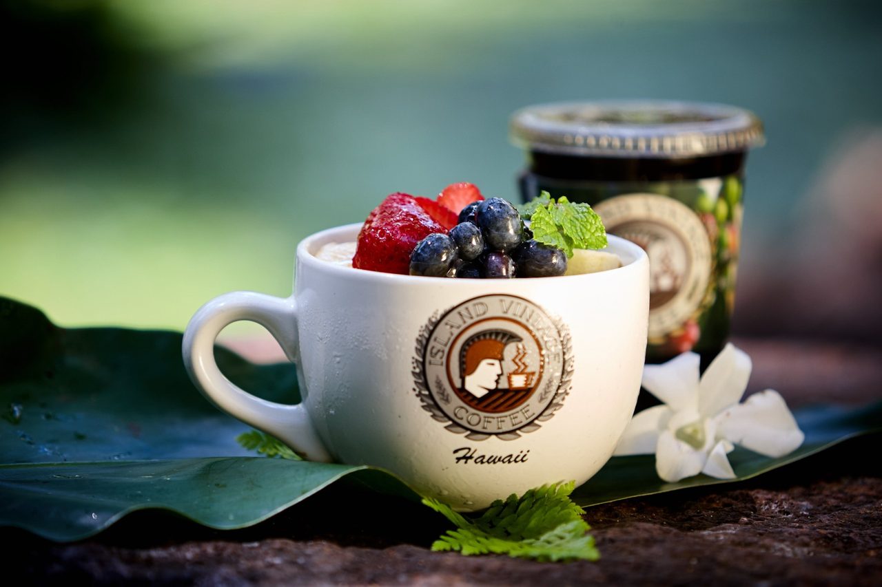 Coffee and açaí bowl — Island Vintage Coffee brand photograph