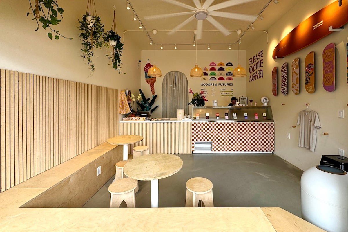 Interior of Please Come Again ice cream shop in Kailua