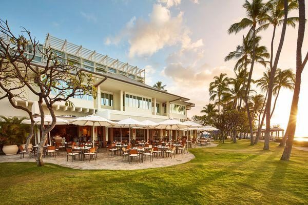 Plumeria Beach House oceanfront dining terrace; setting photograph