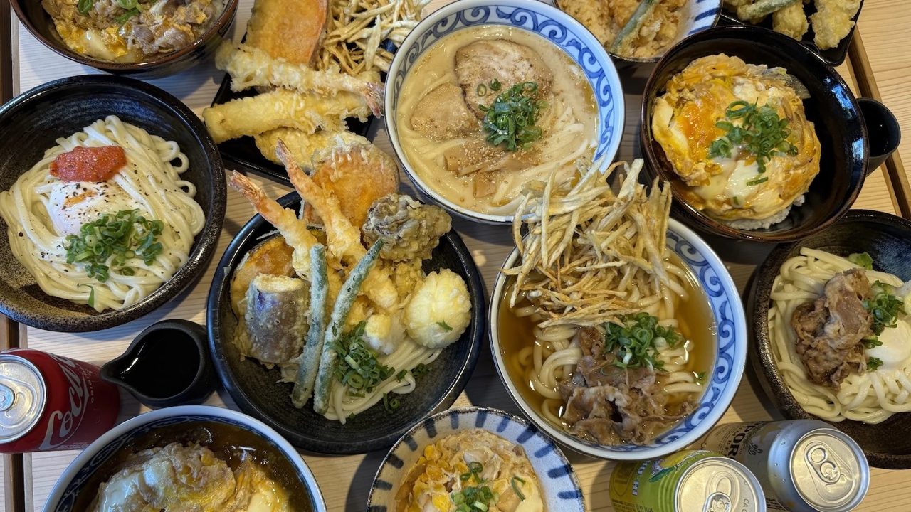 Assorted udon bowls at Udon Gama-Dashi