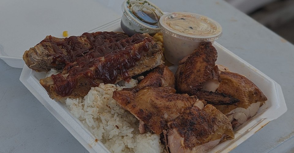 Huli huli chicken and ribs mixed plate from Diamond’s Kitchen 808