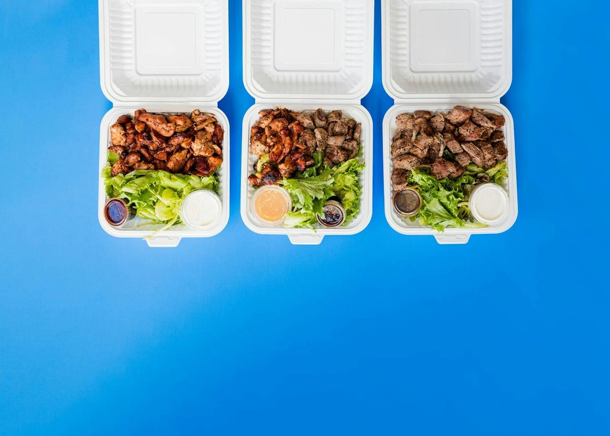 Steak Shack takeaway plates.